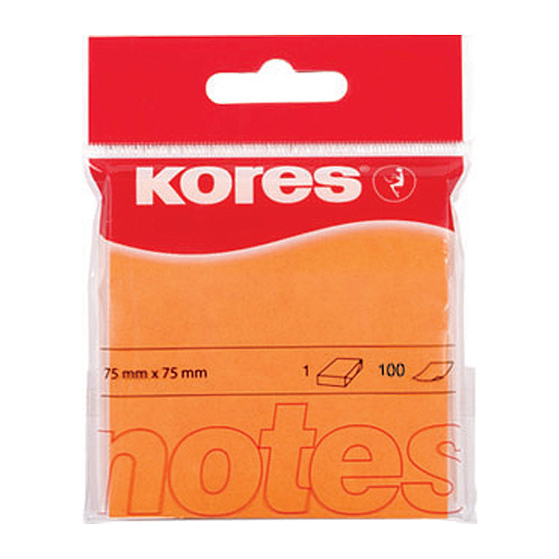 Samolepící bloček Kores neon - 75 x 75 mm 100 lístků barva oranžová