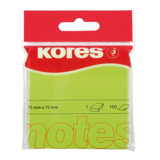 Samolepící bloček Kores neon - 75 x 75 mm 100 lístků barva zelená
