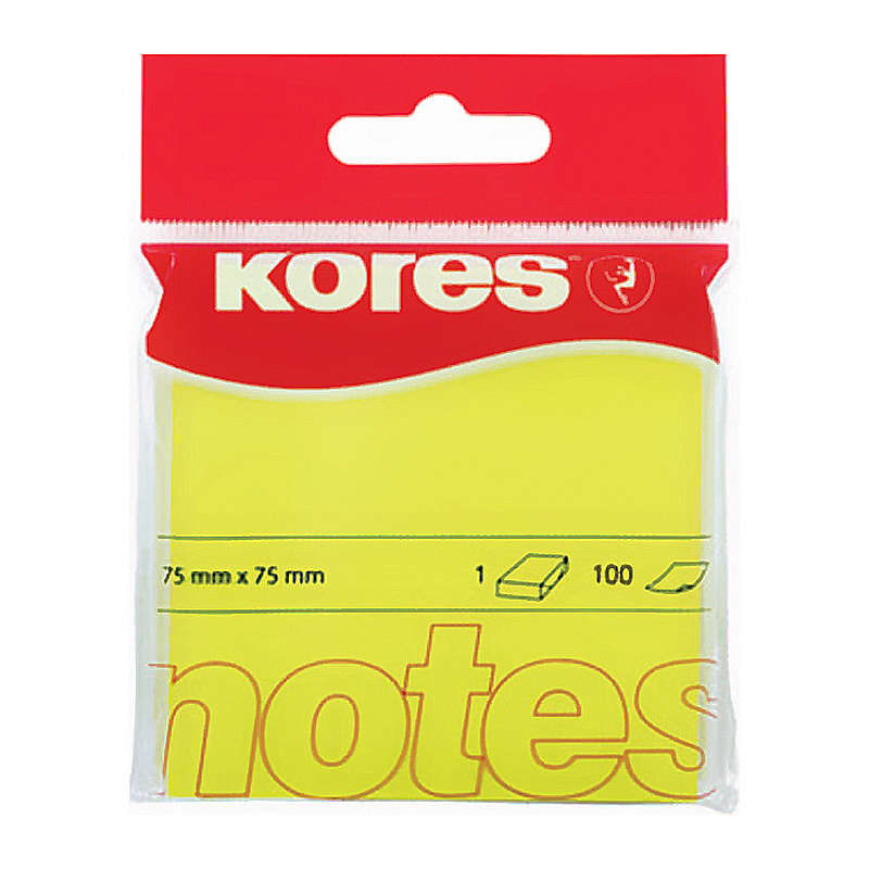 Samolepící bloček Kores neon - 75 x 75 mm 100 lístků barva žlutá